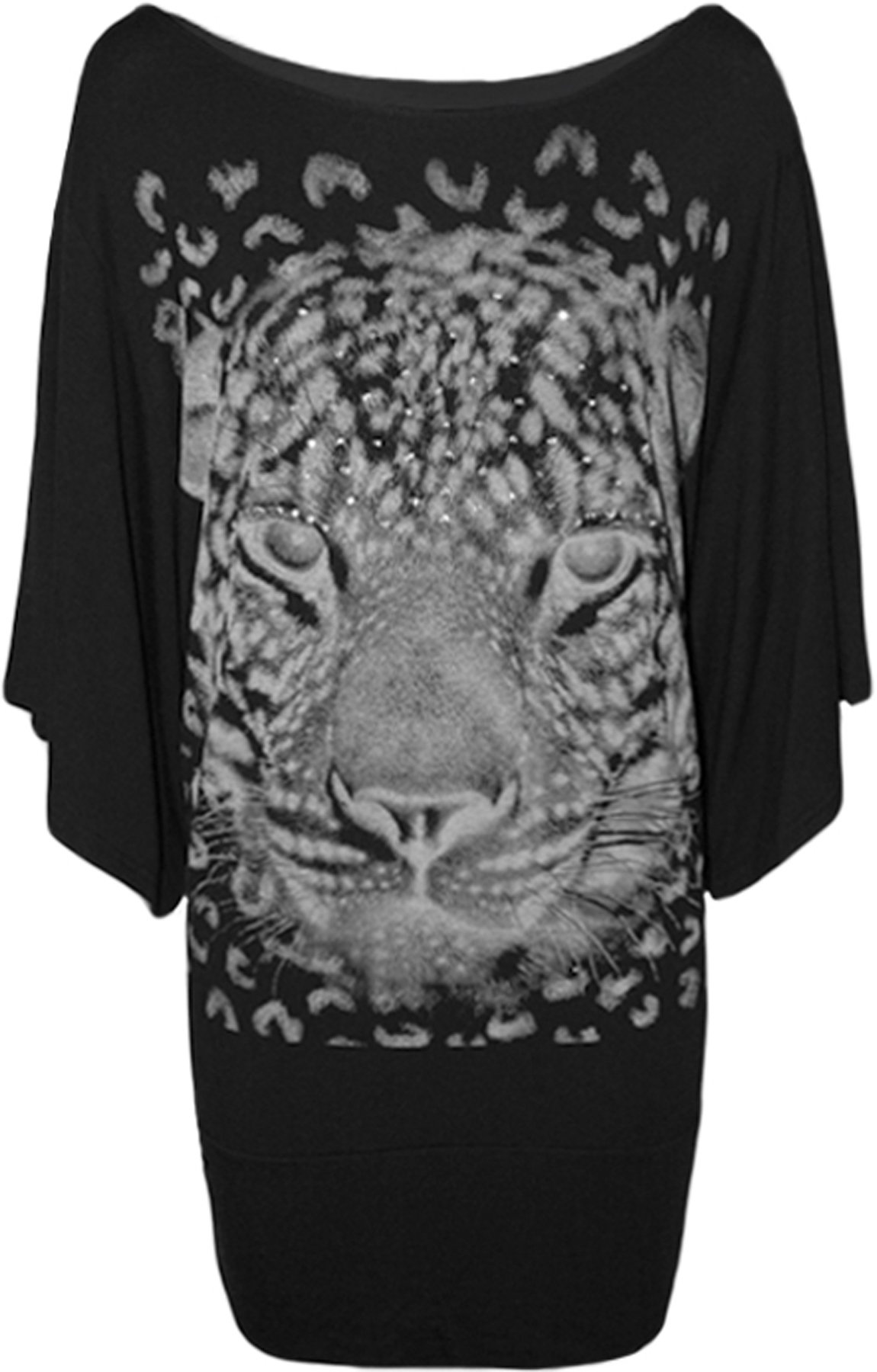 Wearall Women's Black Tiger Print Glitter Batwing Top - 28/30
