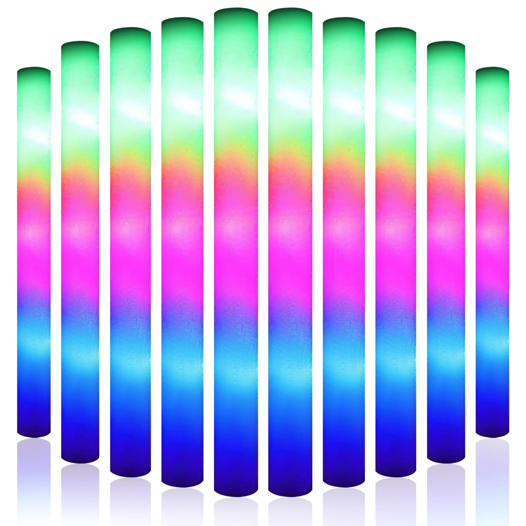 CAKEEYUM Foam Glow Sticks 10Pcs Foam Light up Sticks 3 Modes Led Colorful Flashing Light Glow In The Dark Party Favors for Event Party Wedding Concert
