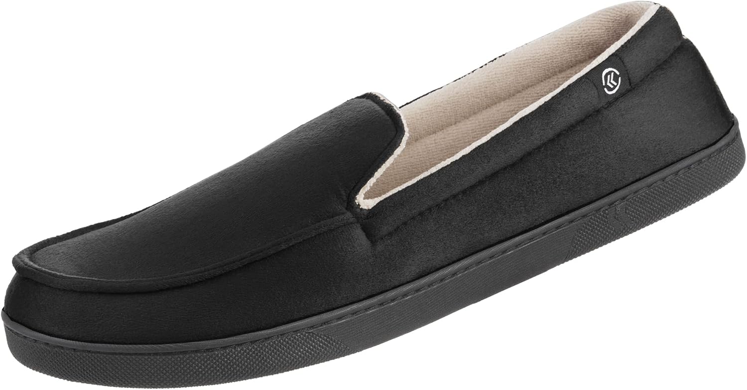 isotoner Men's Moccasin Slippers with Microsuede Upper and Gel Infused Memory Foam Sole