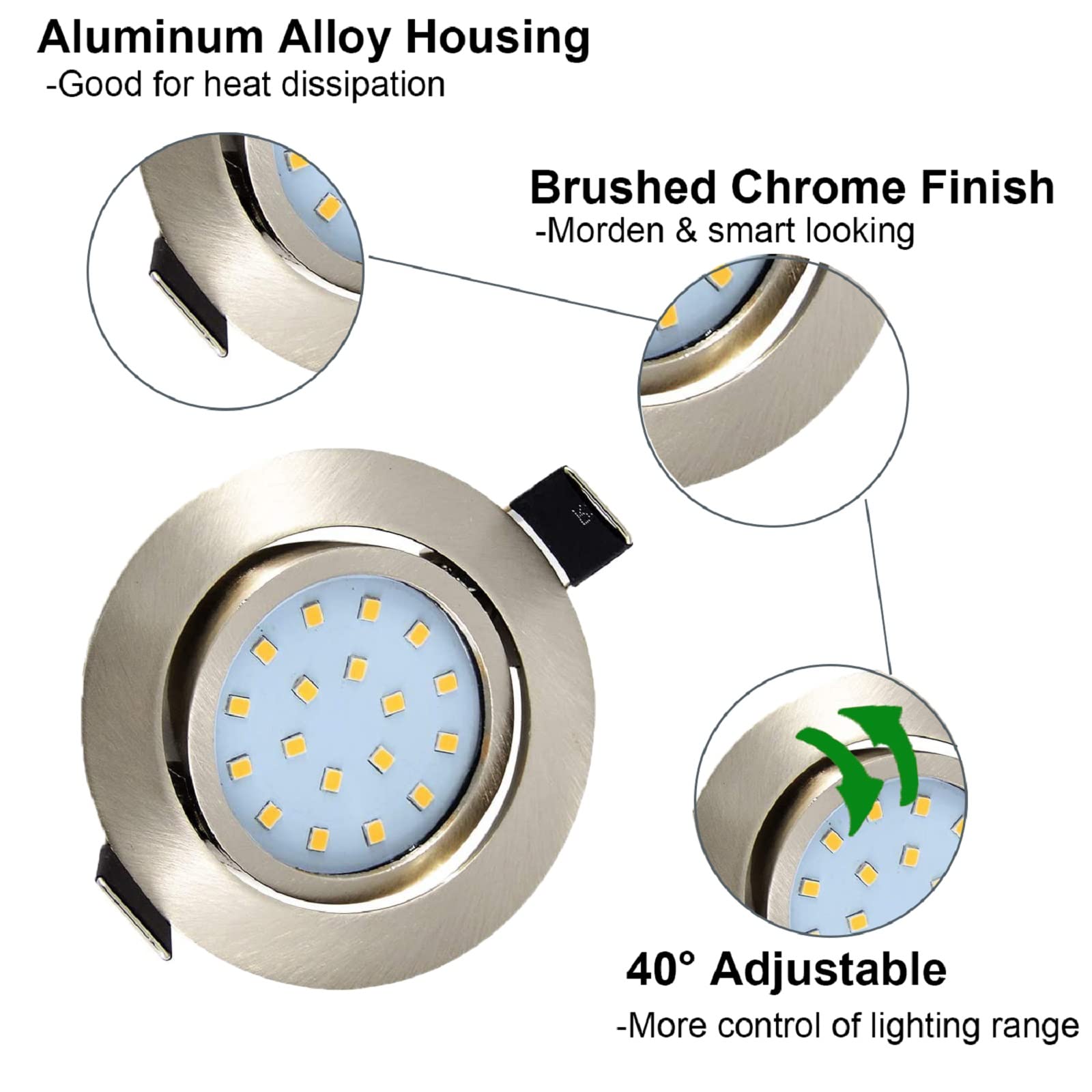Juego de 4 focos empotrables LED focos empotrables, Ultra plana 28mm Foco 450lm Luz de techo blanco frío, giratorio de acero inoxidable cepillado techo Spot Ronda para Cocina Dormitorio Sala de estar