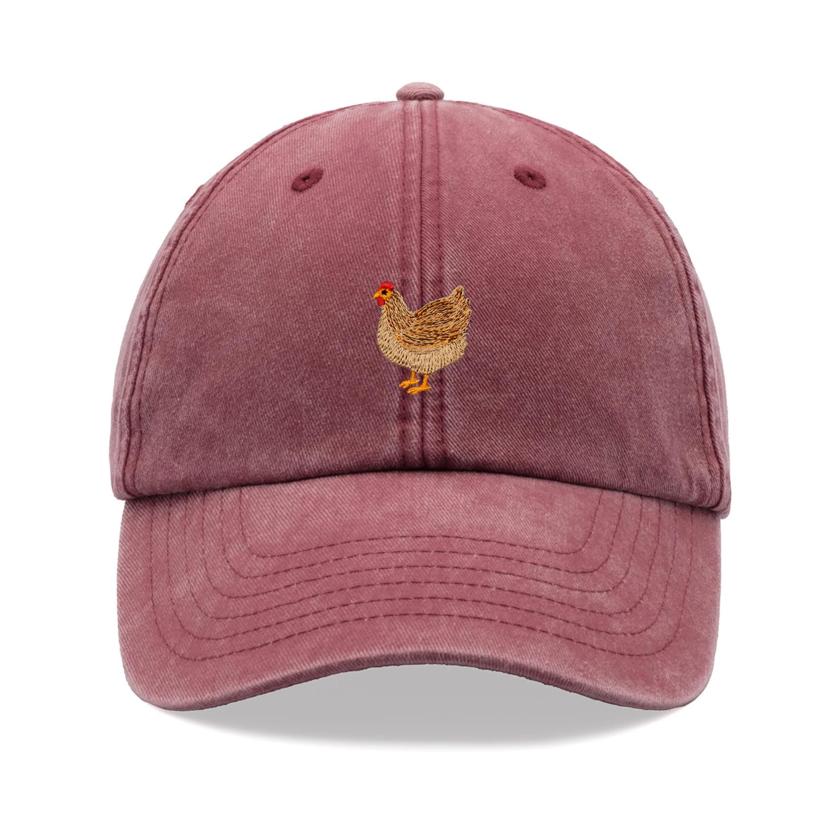 Chicken Baseball Cap Vintage Washed Unisex Dad Hat Adjustable Red
