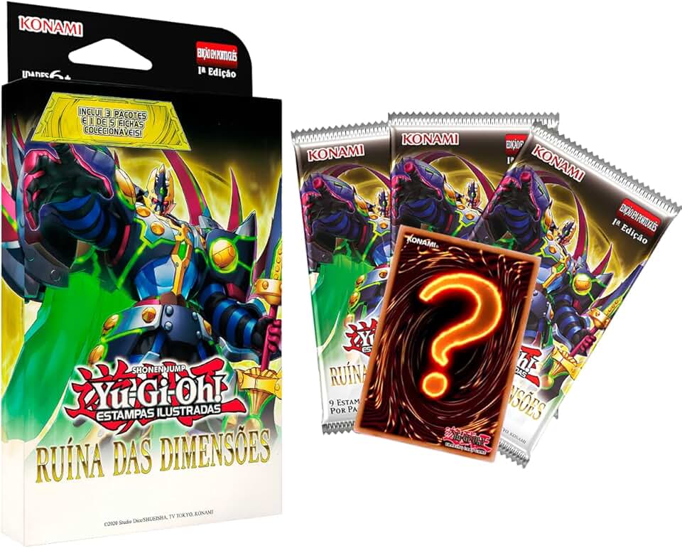 Konami Yu-Gi-Oh! Ruína das Dimensões, Tuck Box Com 3 Boosters com 9 Cartas Cada e 1 Ficha Especial, Português