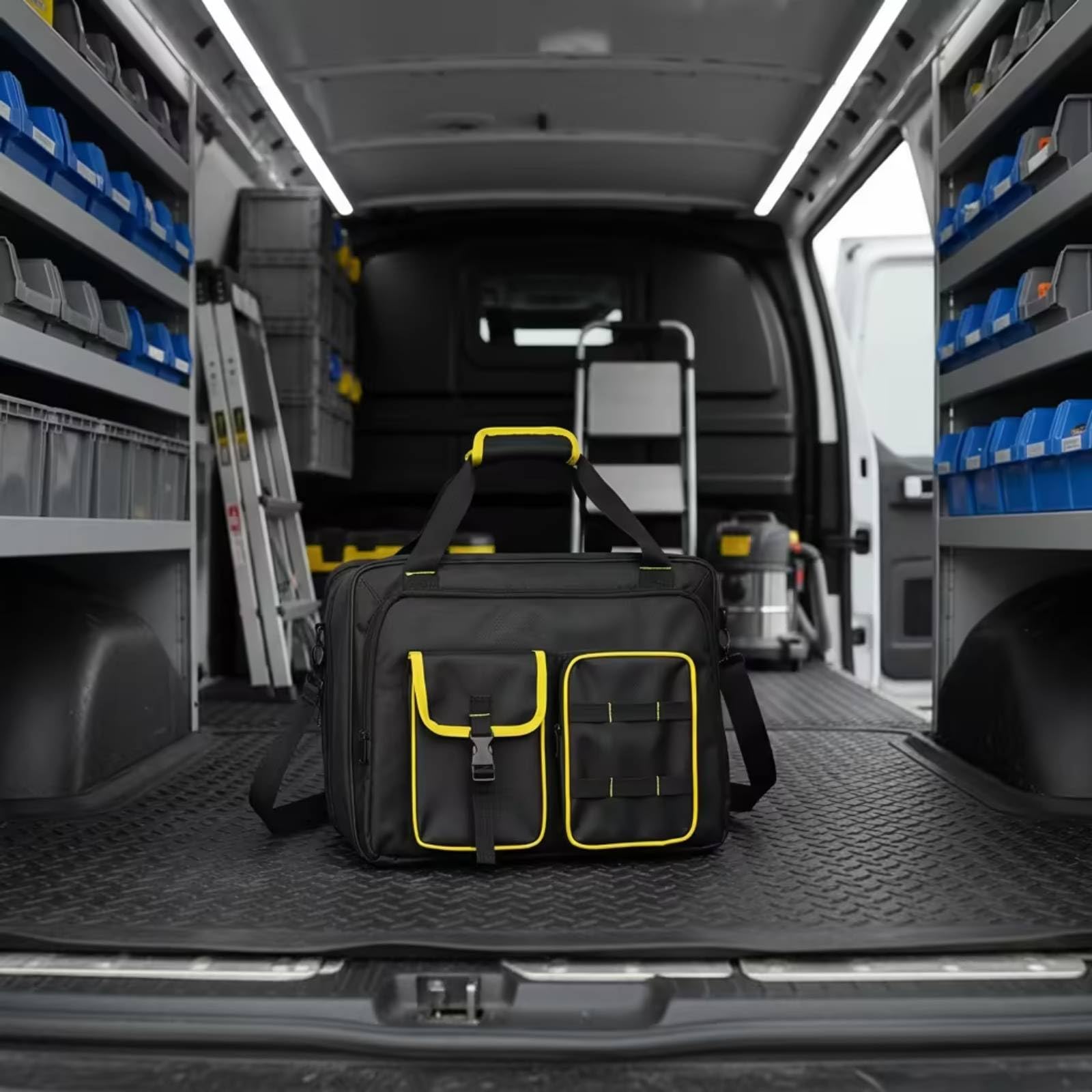 Borsa Portautensili con Tracolla Impermeabile Borsa Porta Pc da Lavoro Multiscomparto Valigetta con Tracolla per Tecnici, Carpentieri, Cantiere