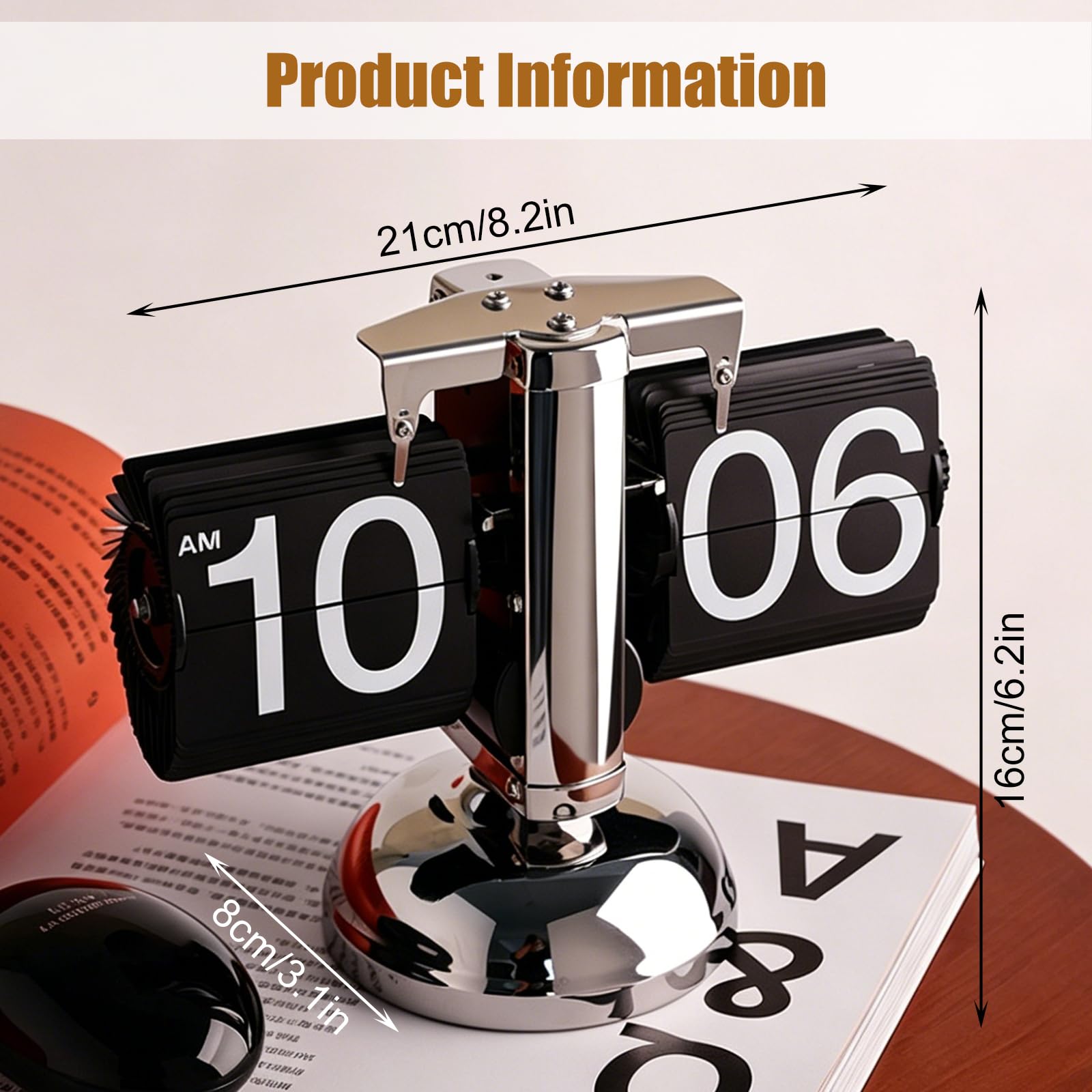 Flip-Schreibtischuhr, Retro-Digital-Flip-Down-Uhr, Vintage-Tischuhr, Tischuhr Mit Digital, Automatisches Drehen Minimalist-Einfuß-mechanische Auto Für Zuhause/Büro(Batterie)