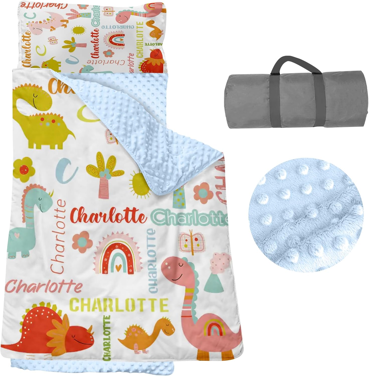Dinosaur Nap Mat, Personalized Toddler Nap Mats for Daycare Preschool Kindergarten Sleeping Bag for Kids Boys Nap Mat
