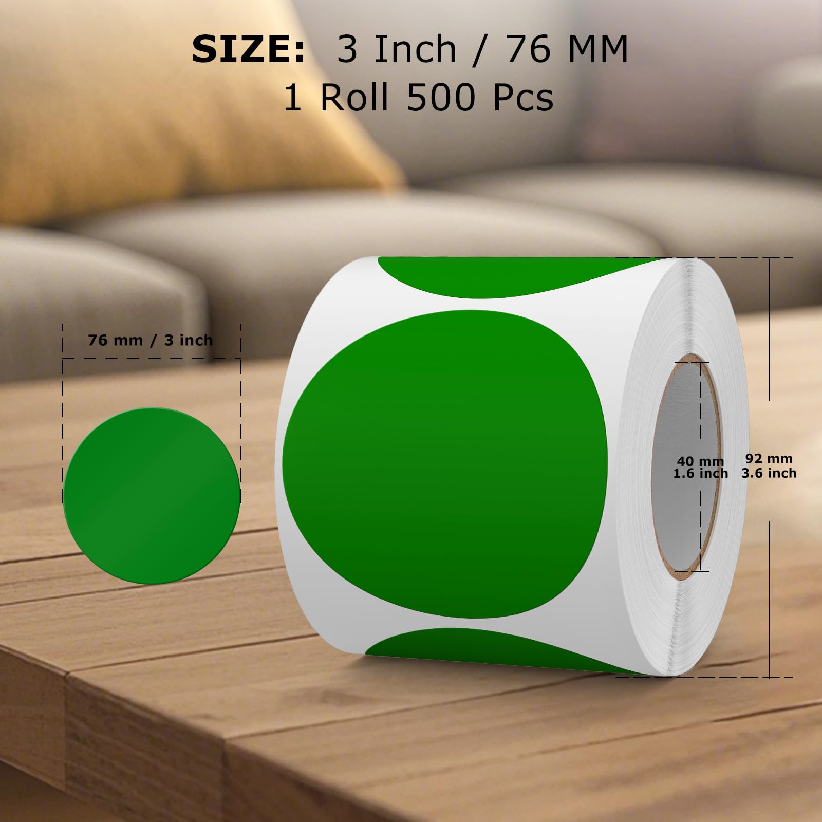 FINDAT 500PCS Green Round Labels 76mm Colour Coding Circle Stickers Vinyl Removable Waterproof Name Tags for Moving Box Floor Warehouse - Image 2