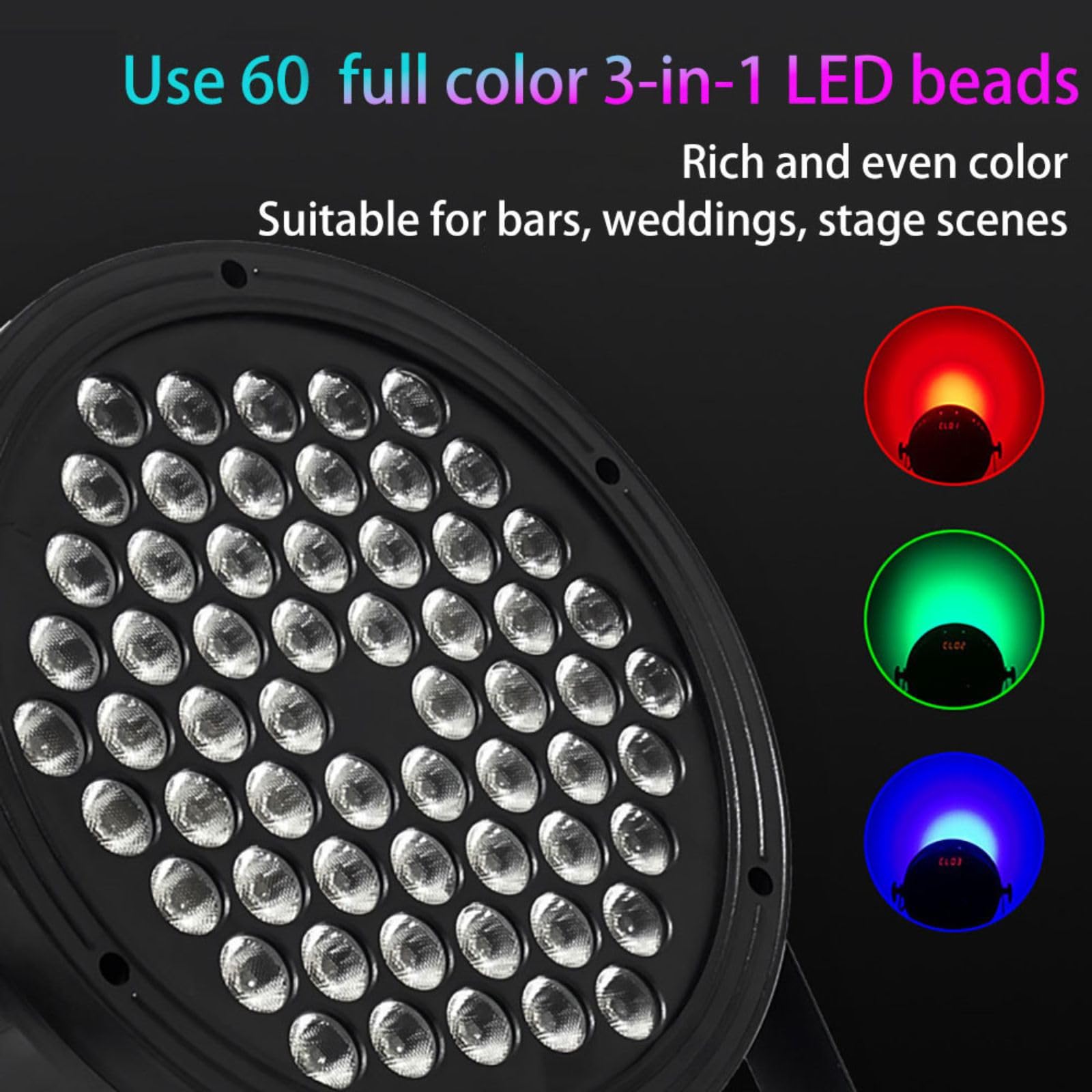 Luci da palcoscenico a 60 LED DJ Par Lights 90 W RGB che cambiano colore – Telecomando attivato dal suono e controllo DMX Uplights per eventi, chiesa, teatro, matrimoni, casa, feste, spettacoli