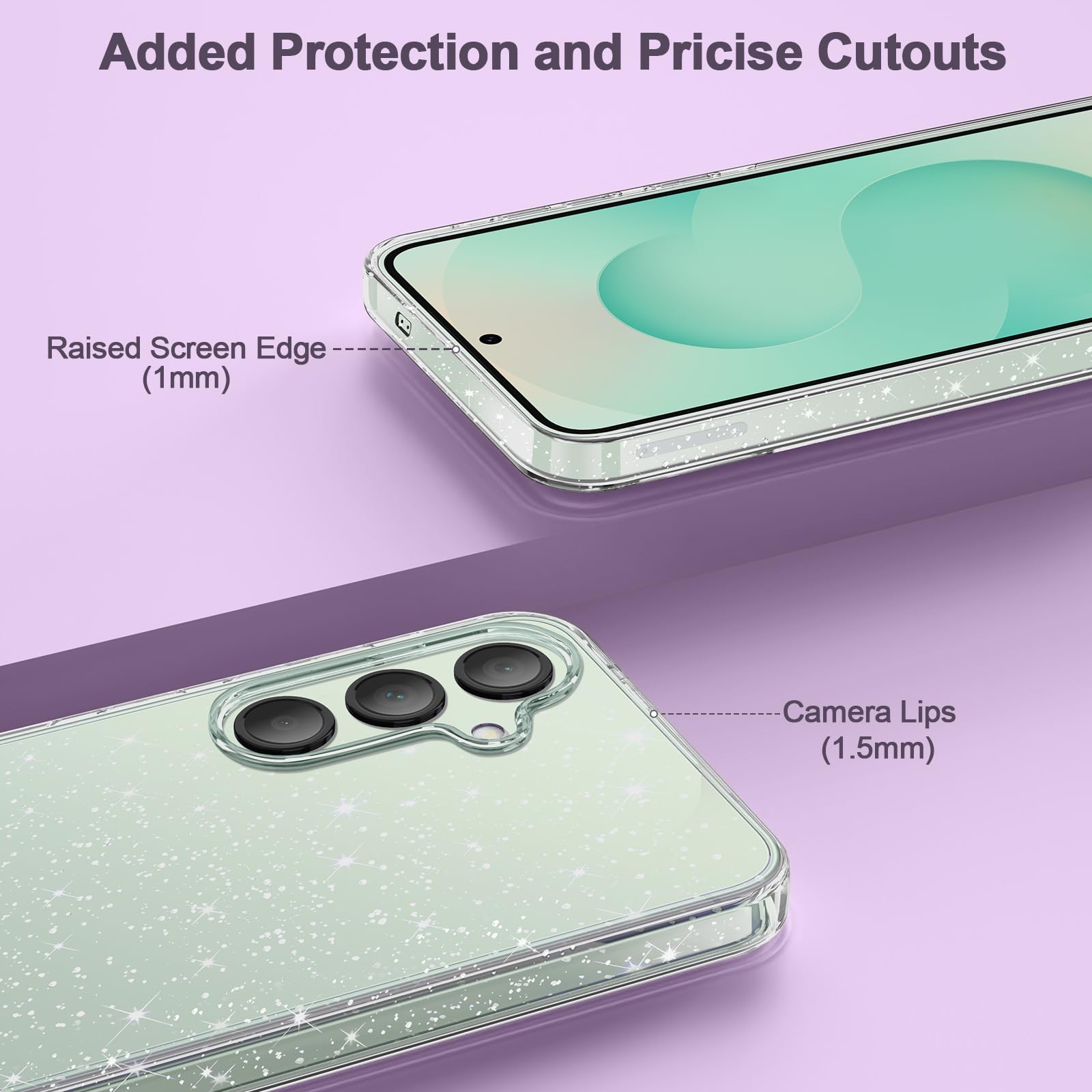COPIKE Cover per Samsung Galaxy S25 con 2 Pezzi Vetro Temperato, Custodia Silicone Morbido Trasparente Antiurto Simpatiche per Donne e Ragazze, Glitter