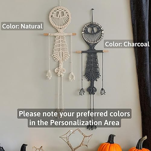 Miniatura 2 de VIVIANYO HD Tapiz bohemio de macramé para colgar en la pared, decoración de Halloween, esqueleto humano, 42 pulgadas, bonita decoración de calavera