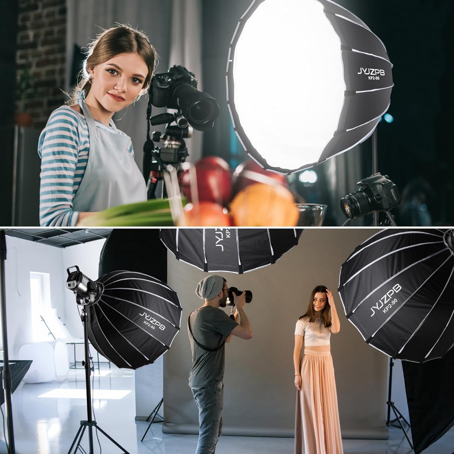 JYJZPB 35.4"/90cm Parabolic Softbox 16 Umbrella Bones with Diffusers/Honeycomb Grid/Bag Quick Release Softbox Bowens Mount Compatible for Professional Photography Studio Speedlight, COB Lights