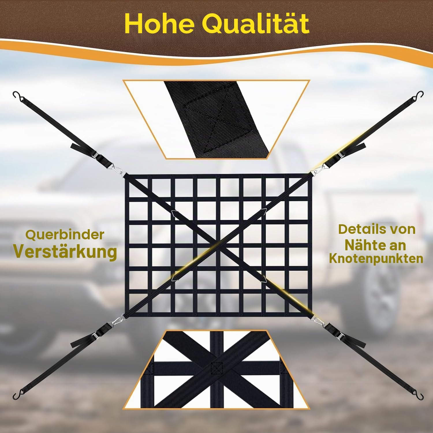 Ladeflächennetz,Netz für Anhänger,Verstellbar Frachtnetz Ladenetz Organizer,Netz Ladungssicherung für SUV Pickup Truck Anhänger,208cm x 127cm