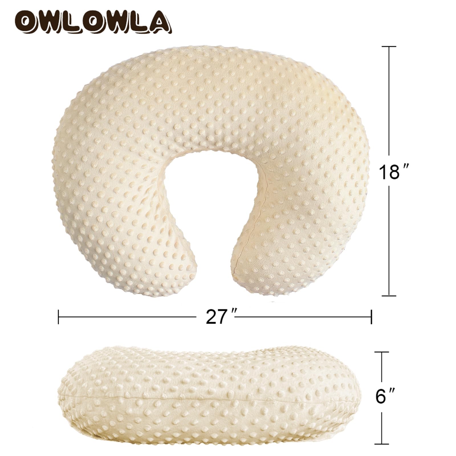 OWLOWLA Funda de almohada de lactancia Minky, funda de almohada de lactancia materna para almohada de lactancia para bebé niño niña (crema)