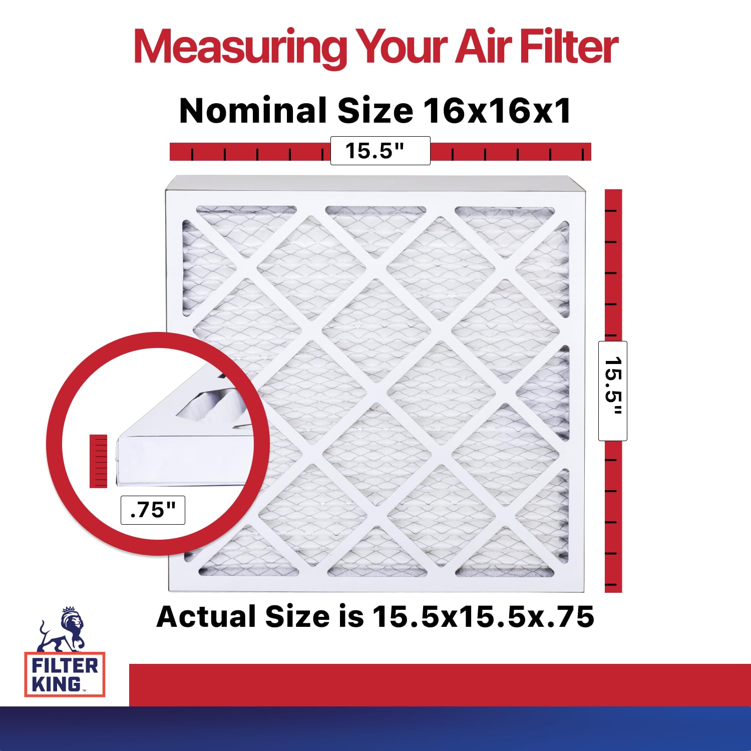Filter King 16x16x1 Air Filter | 6-PACK | MERV 11 HVAC Pleated A/C Furnace Filters | MADE IN USA | Actual Size: 15.5 x 15.5 x .75