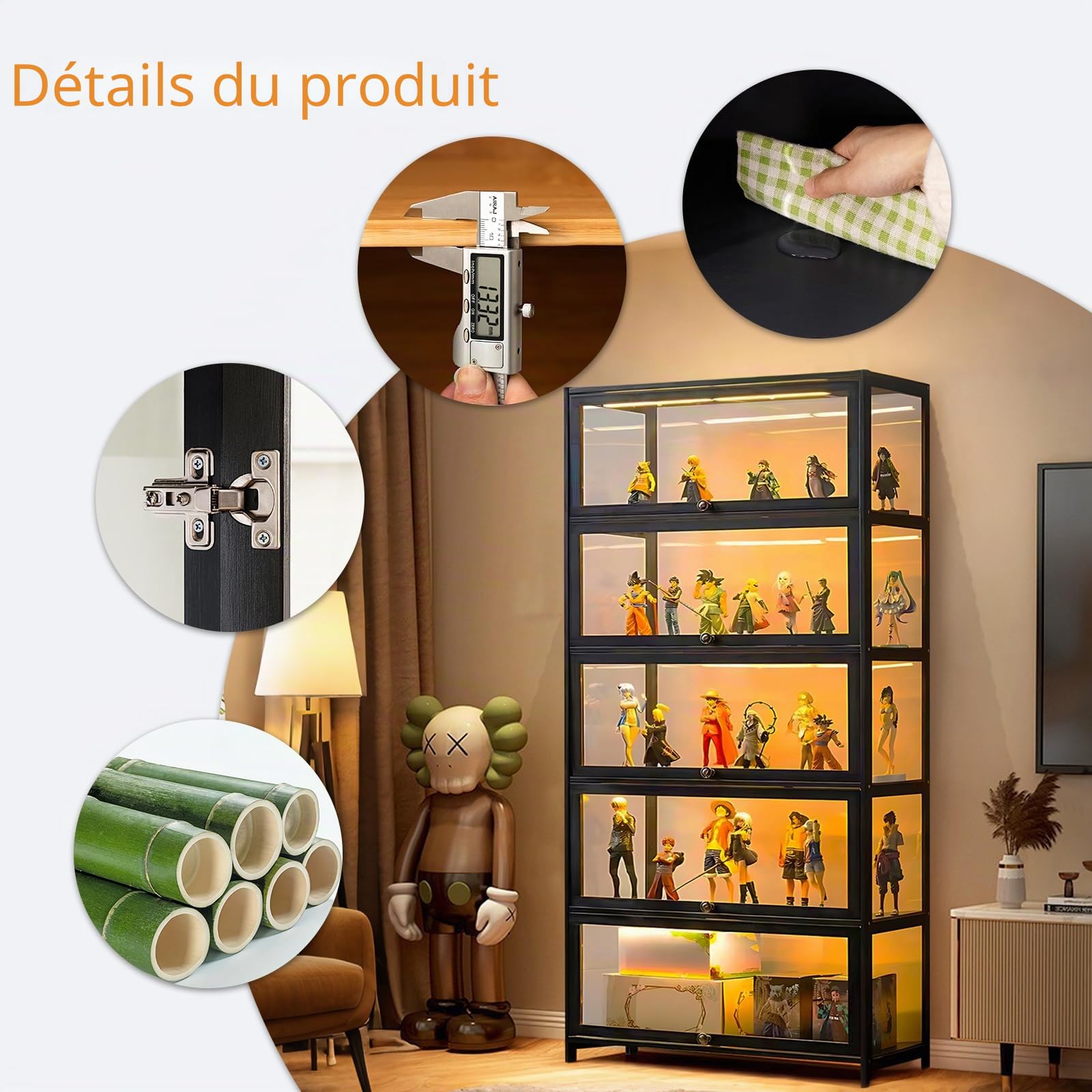 Vitrine avec Porte en Verre Acrylique, vitrine Curio à 8 Niveaux, pour Objets de Collection, bibliothèque pour Chambre à Coucher, Coin Lecture, Chambre de Tout-Petit.
