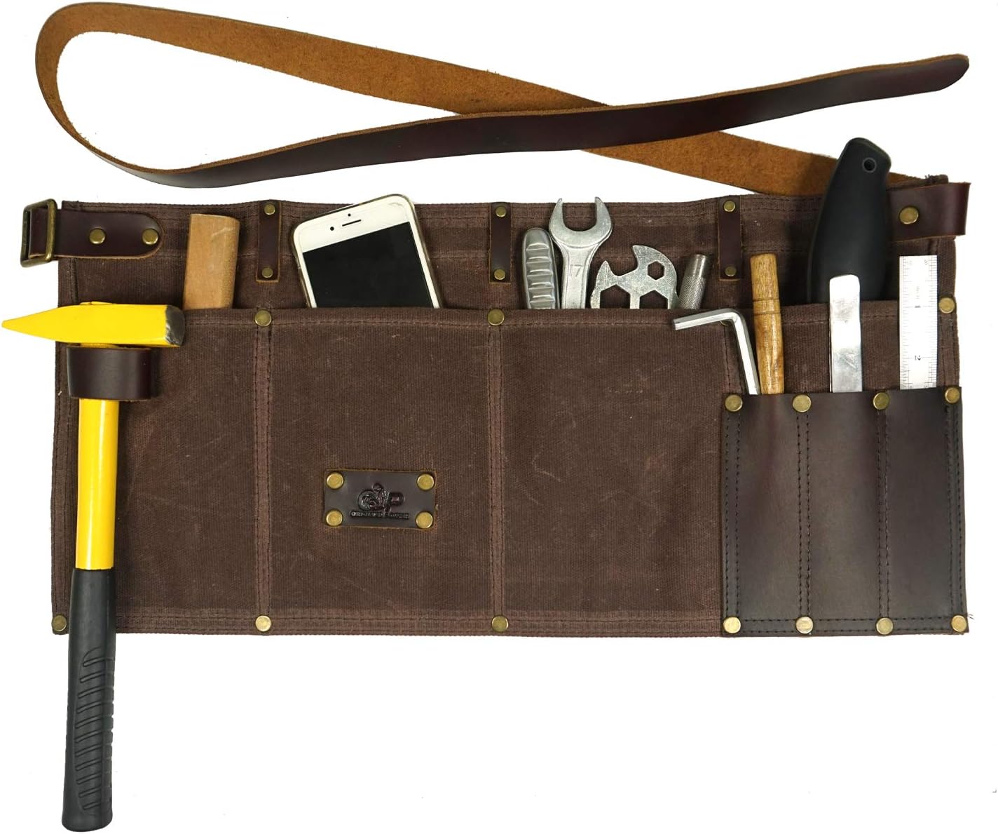 Heavy Duty Tool Apron with Hammer Loop,Waxed Canvas Waist Work Apron, Pocket Workhop Gardening Apron Unisex