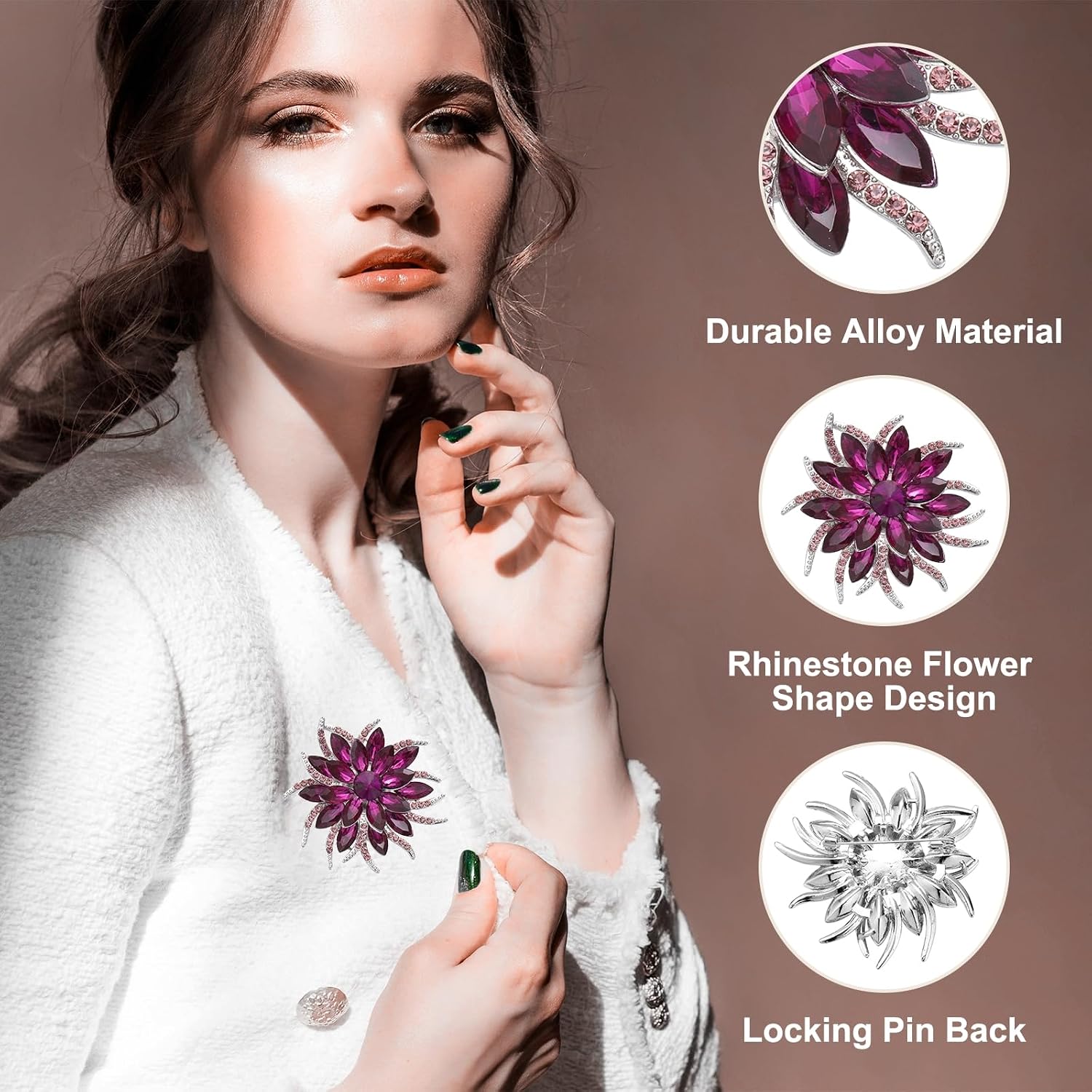 PATIKIL Rhinestone Flower Brooch Pins Set, 2 Style Fashion Crystal Sunflower Brooch Pin Lapel Pins Kit for Women Suits