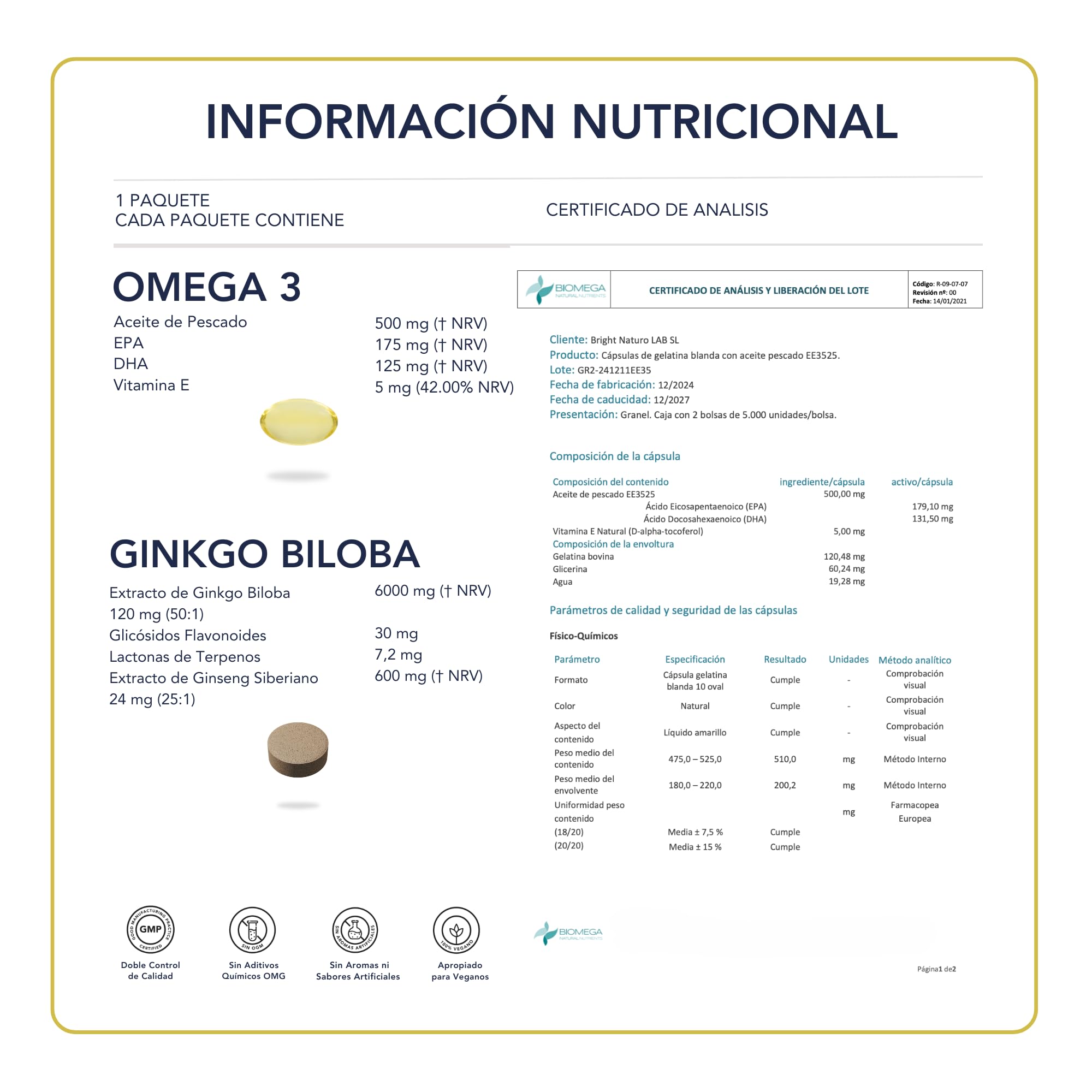 Omega 3 TG Ultra, Ginkgo Biloba - SmartAbsorb™ | para la función cerebral, la memoria y la circulación | 56 sobres diarios