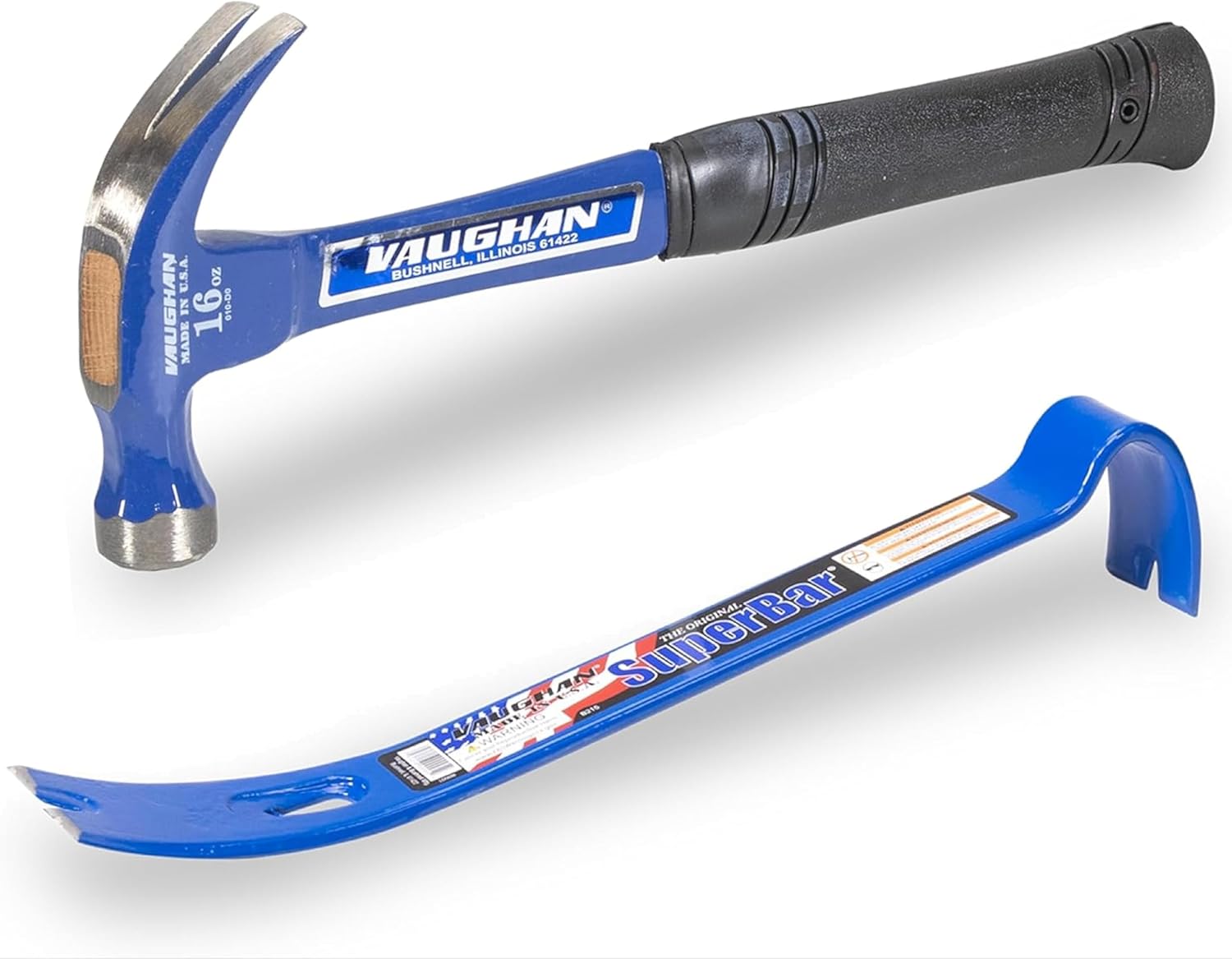 VAUGHAN Superbar & Steel Eagle Hammer Bundle, Made in the USA Nail Pulling Pry Bar and Framing Hammer Set