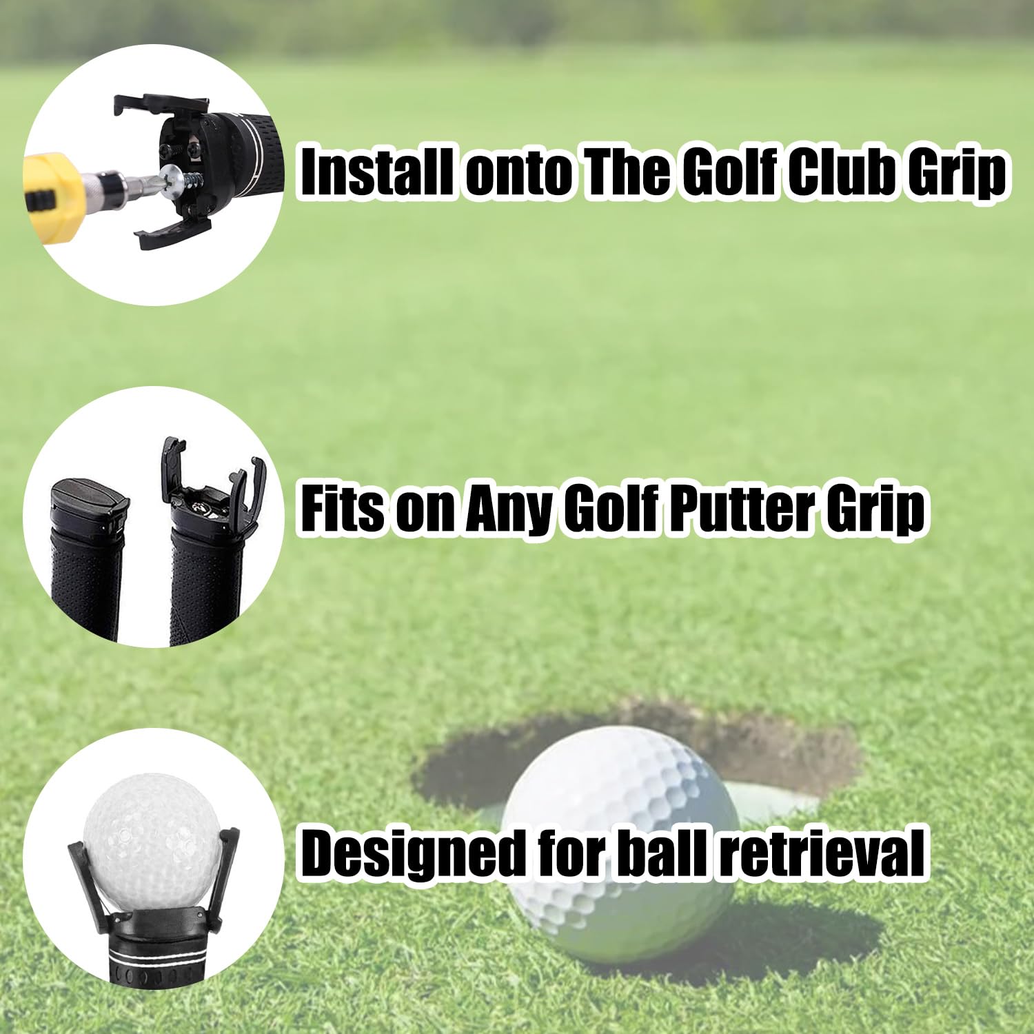 3 Stück Golf Ball Retriever, Zusammenklappbarer Klauengreifer für Putter Grip, Golfball Aufheben ohne Bücken, Tragbare, Langlebig, für Damen, Herren