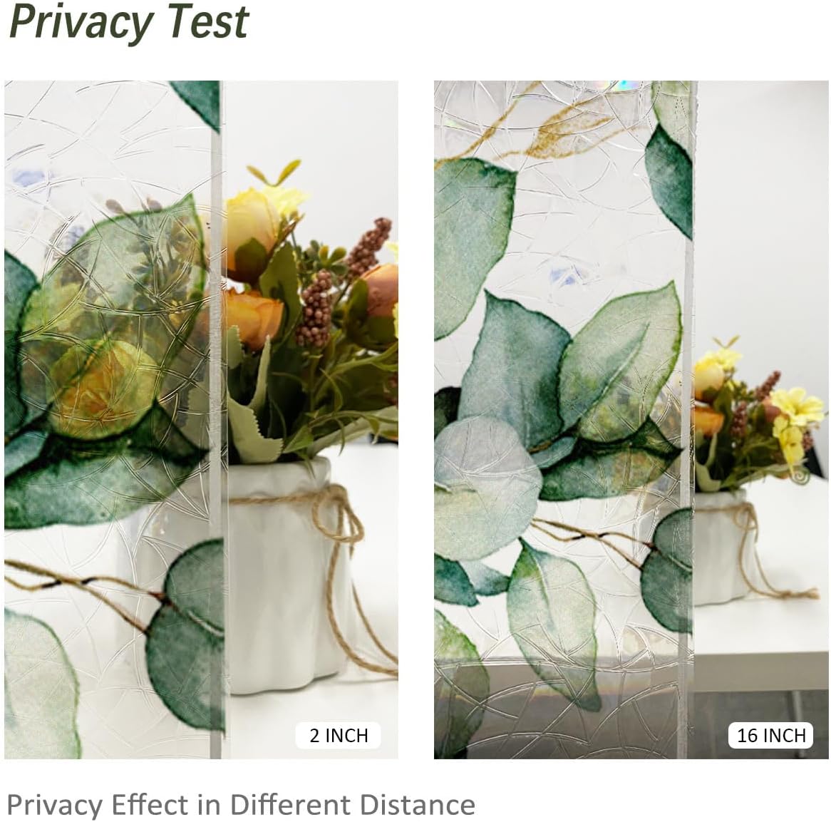 QUCHENG Floral Static Window Privacy Film Watercolor Laser Suncatcher Cling 3D Living Room Sun Blocking Decal DIY Glass Decor Non-Adhesive Cover