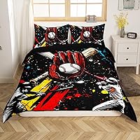 Vista 4 de Funda de edredón de béisbol matrimonial, juego de ropa de cama con temática de juegos de deportes de pelota para niños, funda de edredón de guantes