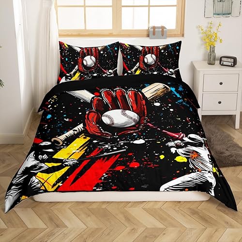 Miniatura 4 de Funda de edredón de béisbol matrimonial, juego de ropa de cama con temática de juegos de deportes de pelota para niños, funda de edredón de guantes