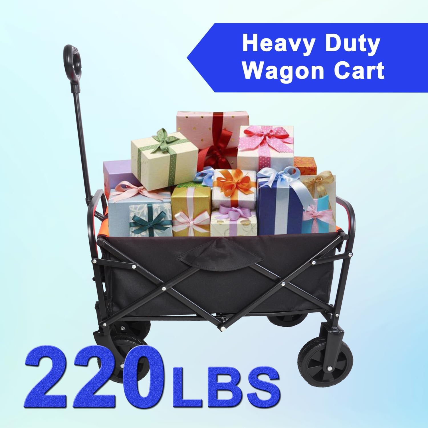 Mini Folding Wagon Garden Shopping Beach Cart (Black+Yellow)