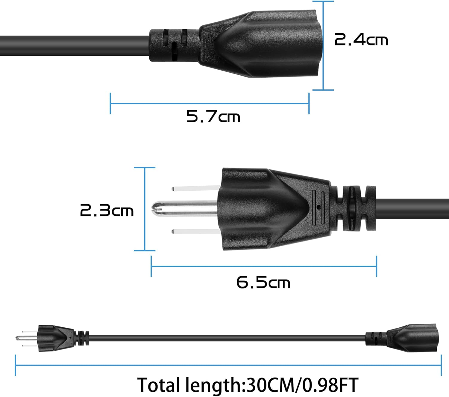 1 Ft/0.3M Nema 5-15P Male to Nema 5-15R Female Power Cord 3 Prong AC Power Cable 15 Amp Household Plug NEMA 5-15P Adapter Power Cable NEMA 5-15P to 5-15R Male Female Power Adapter Cable