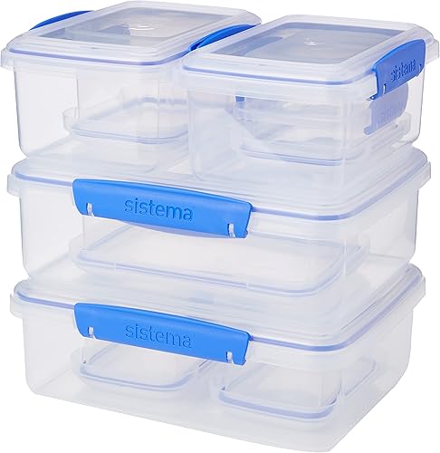 Miniatura 15 de Sistema KLIP IT Rectangular Collection Recipiente de almacenamiento de alimentos, 33.8 onzas/1.0 L, transparente/azul, 3 unidades