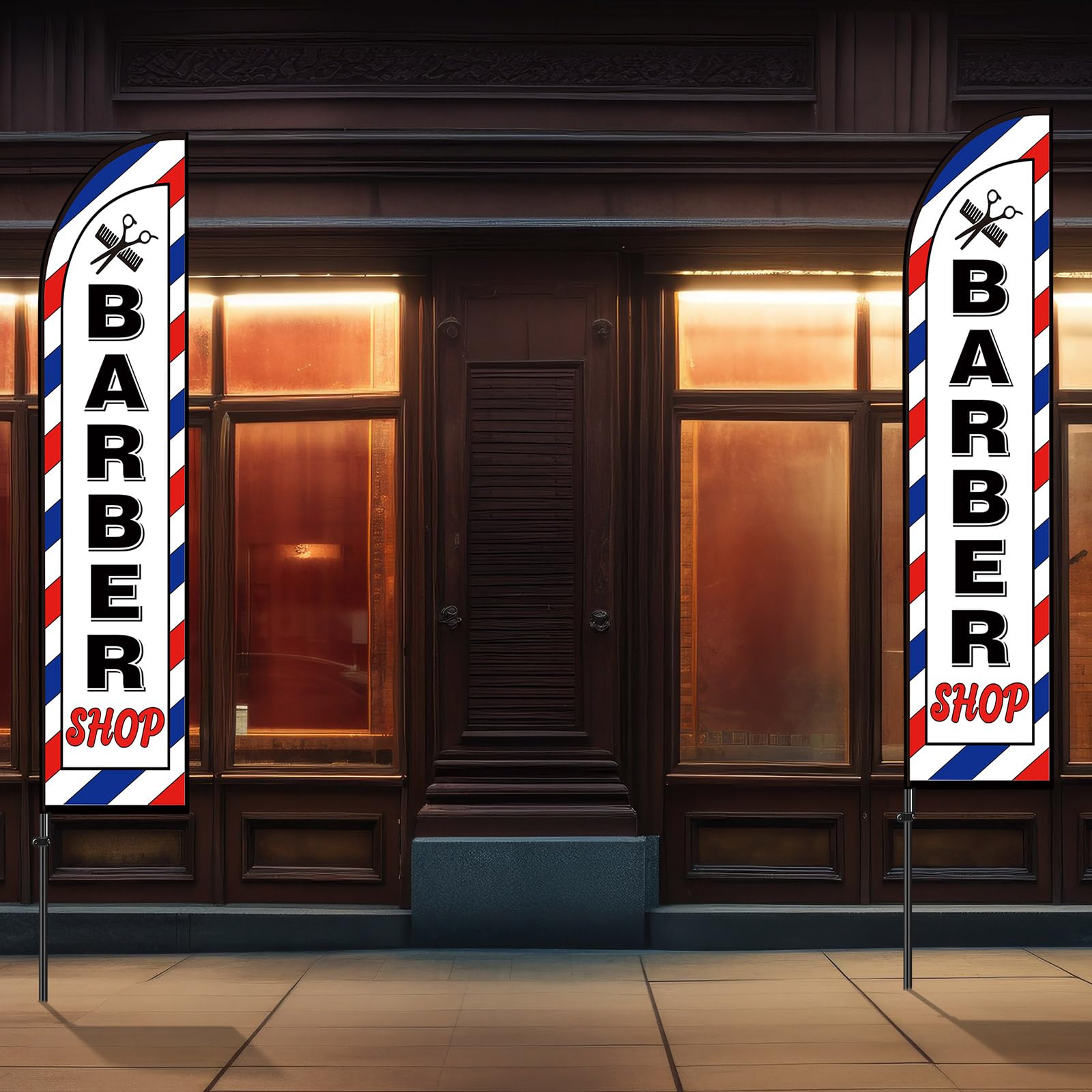 VitalCozy Barbershop-Flaggen Set - 2 Windstabile Werbeflaggen Für Friseurläden (2,4x0,6m)