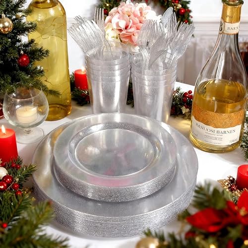 Vista 15 de WDF - Vajilla desechable de plástico para fiesta de boda, Dorado