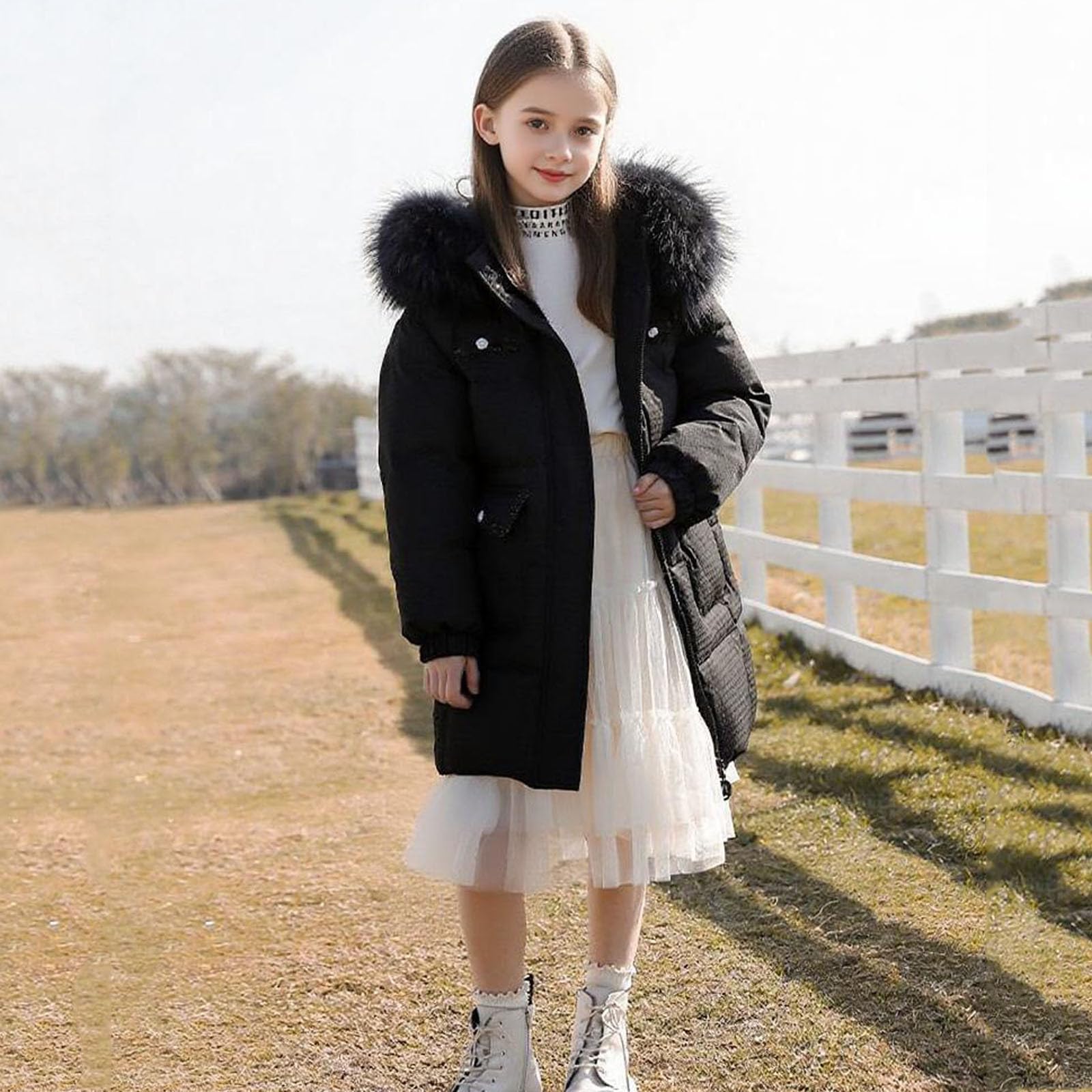 Chaquetas de plumón para niñas adolescentes con ribete de piel sintética con capucha, chaqueta acolchada gruesa, abrigo básico de color sólido, abrigo largo cómodo y cálido, abrigos térmicos