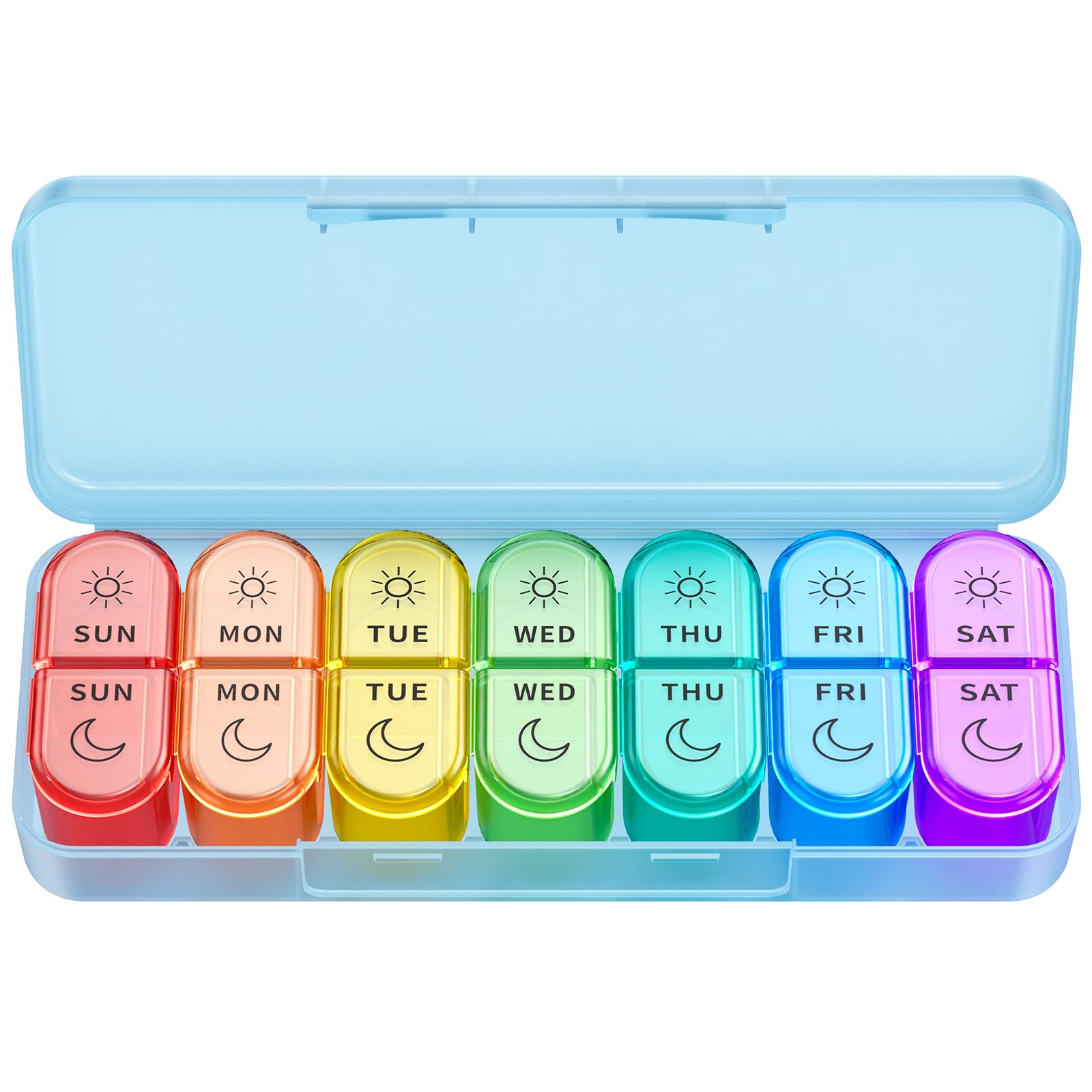 Weekly Pill Organizer 2 Times a Day - AM PM Pill Organizer with 7 Daily Color-Coded Small Cases, Morning and Night Travel Pill Cases for Vitamins,