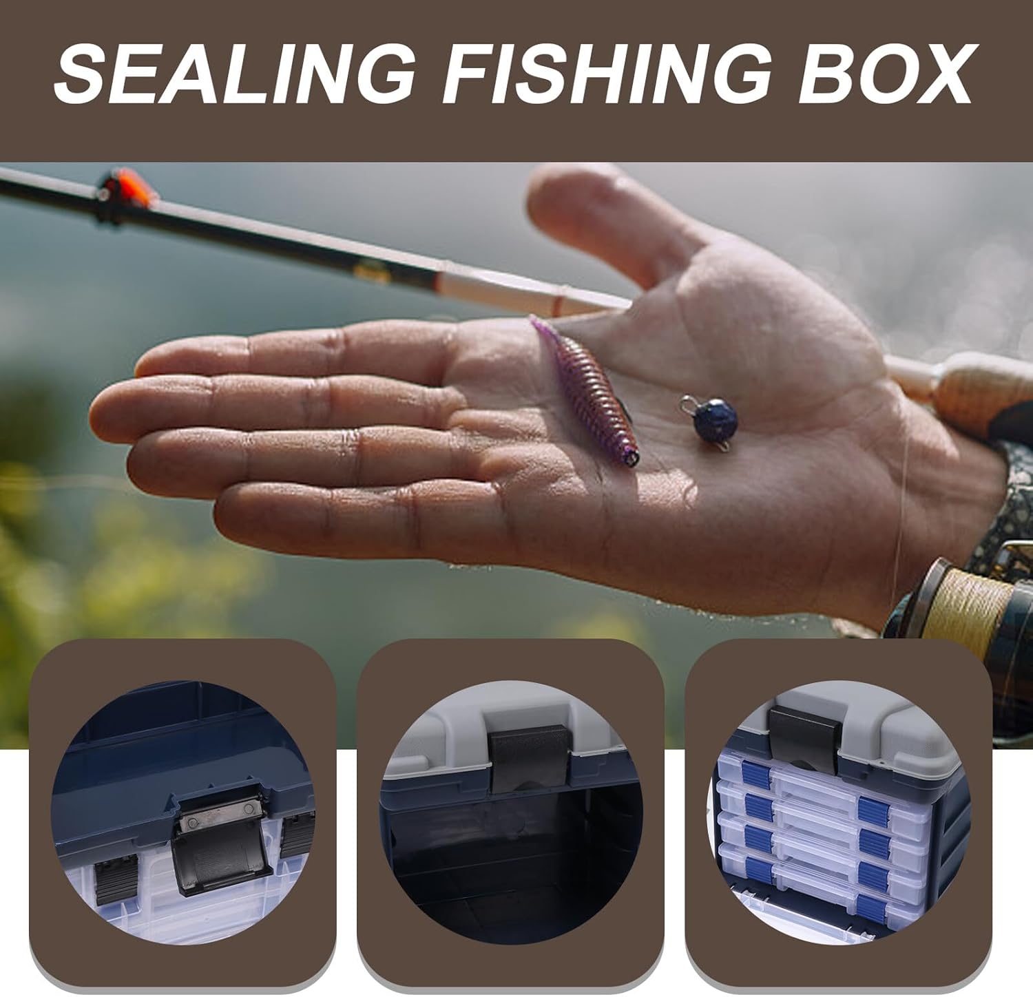 Multi-layer Fishing Baits Box with Handle, Plastic Fishing Lure Organizer, 4-tier Sealing Tackle Storage Case for Freshwater and Saltwater Anglers