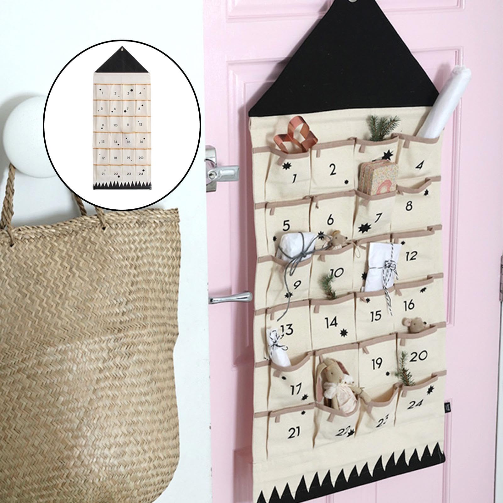 Calendario dell'avvento in tessuto, riempibile, calendario dell'Avvento di Natale con 24 tasche, in tessuto, vuoto, da riempire per ornamenti natalizi