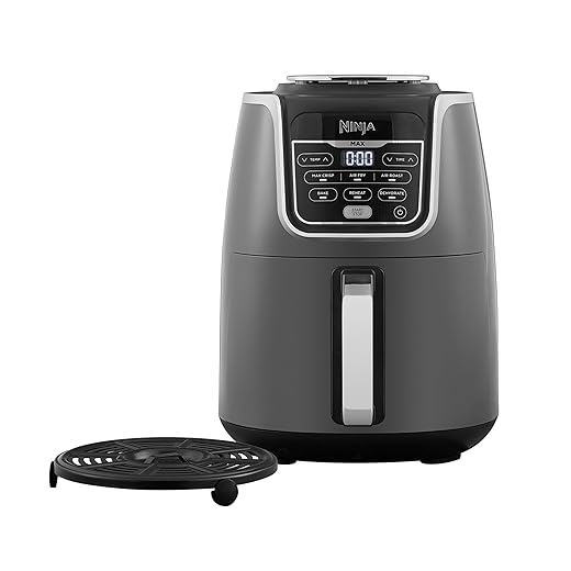 Ninja Air Fryer Max, Freidora Sin Aceite [Af160Eu] 6 Funciones De Cocción, Max Crisp, Asar, Hornear, Recalentar, Deshidratar Y Freidora De Aire, 5.2 Litros, 1750W, Gris/ Negro
