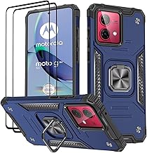 Case for Motorola Moto G84 / G84 5G, Protective Film [Pack of 2] Silicone TPU Hard PC Mobile Phone Cases 360 Degree Rotating Ring Holder Bumper Shock Absorption Protective Case - Blue