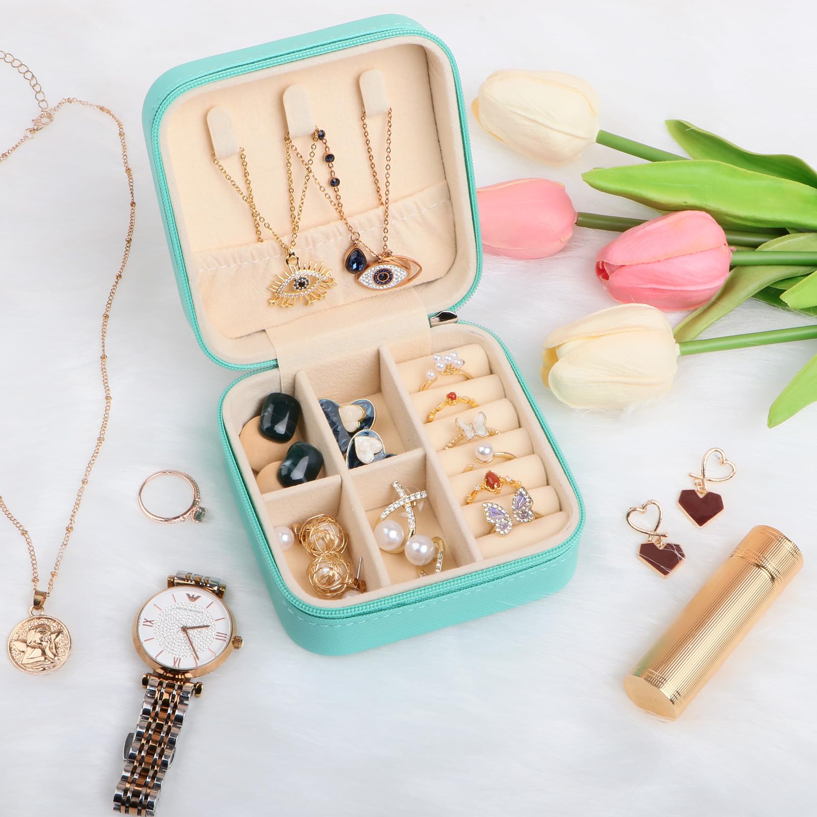 24Aug Small Travel Jewelry Case Organizer,Mini Travel Essentials for Women,Small Jewelry Box for Girls 8-12,Bridesmaid Gifts Birthday Gifts for Women