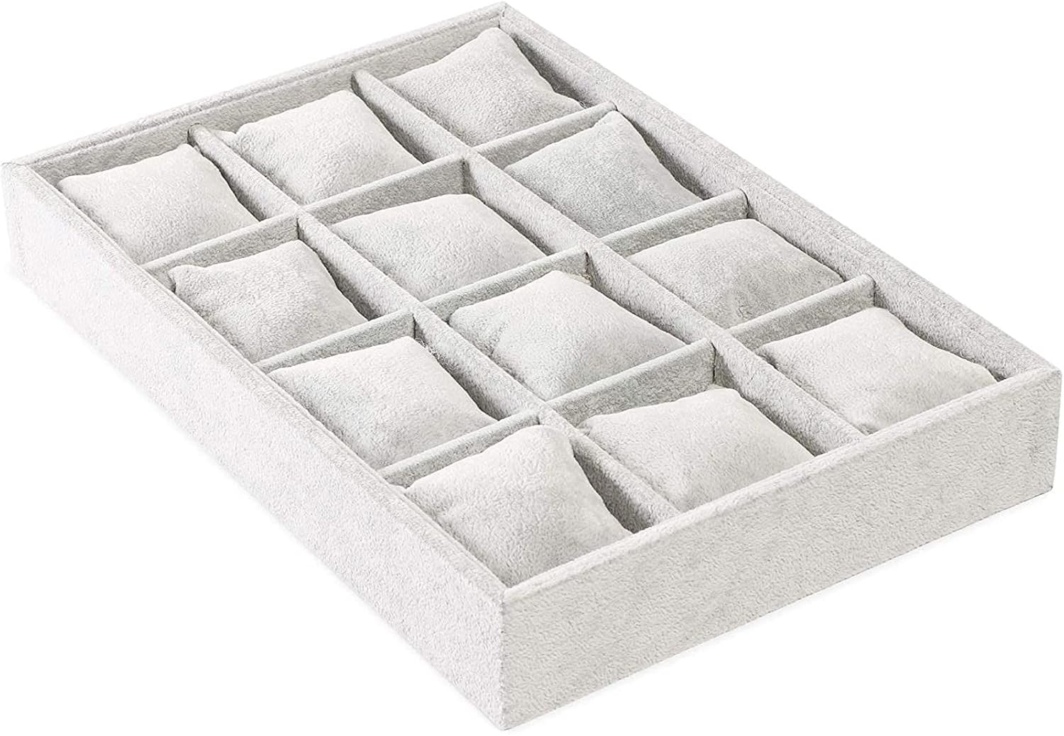 Watch and Jewelry Display Tray with Grid Pillows (Grey, Velvet) : Clothing, Shoes & Jewelry