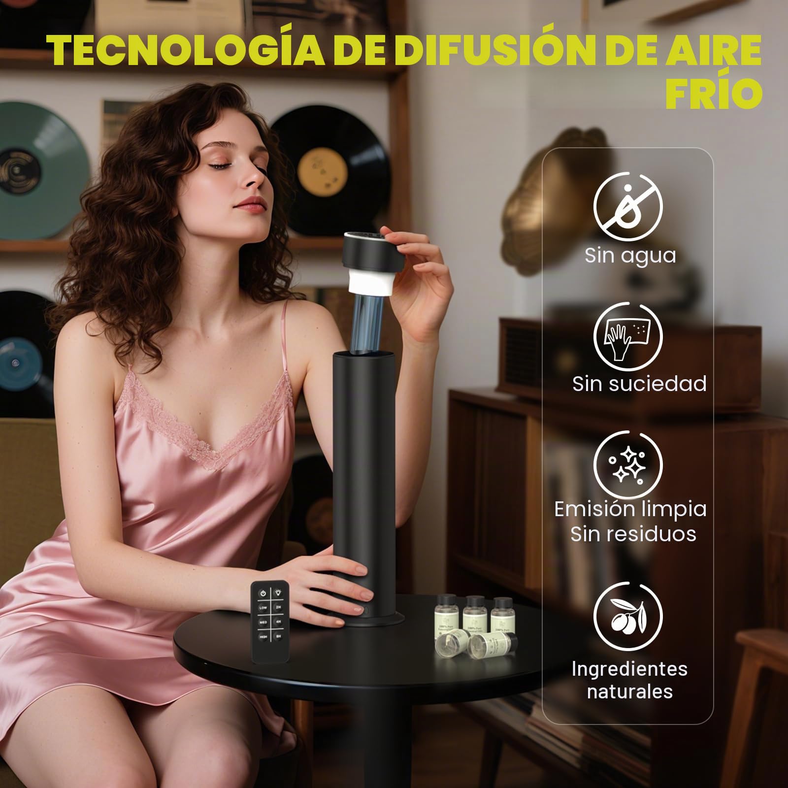 Difusor de Aceites Esenciales Sin Agua, Difusor de Aceites Esenciales 150ml Cubre 1200ft², Cuadrados Con Control Remoto y APP Inteligente Adecuado para el Hogar, Dormitorio, Oficina, Spa, Hotel