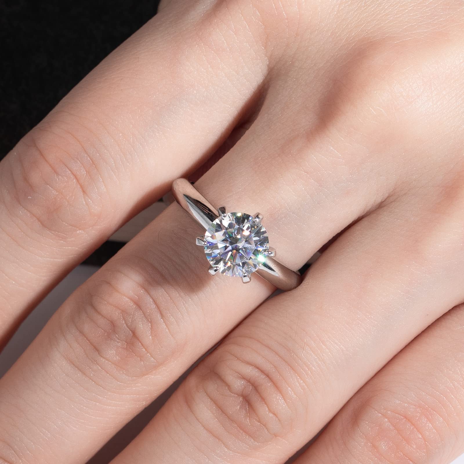 Anillo de moissanita, 0.5/1/1.5/2/2.5/3 quilates redondo de corte brillante de moissanita, anillo de compromiso solitario de seis puntas, chapado en oro, plata de ley 925, anillos de boda para mujer 7