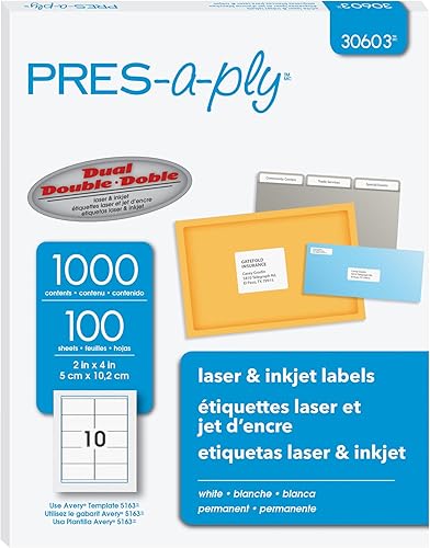 PRES-a-ply Etiquetas láser, 2 x 4 pulgadas, blancas, 1000 unidades (30603)