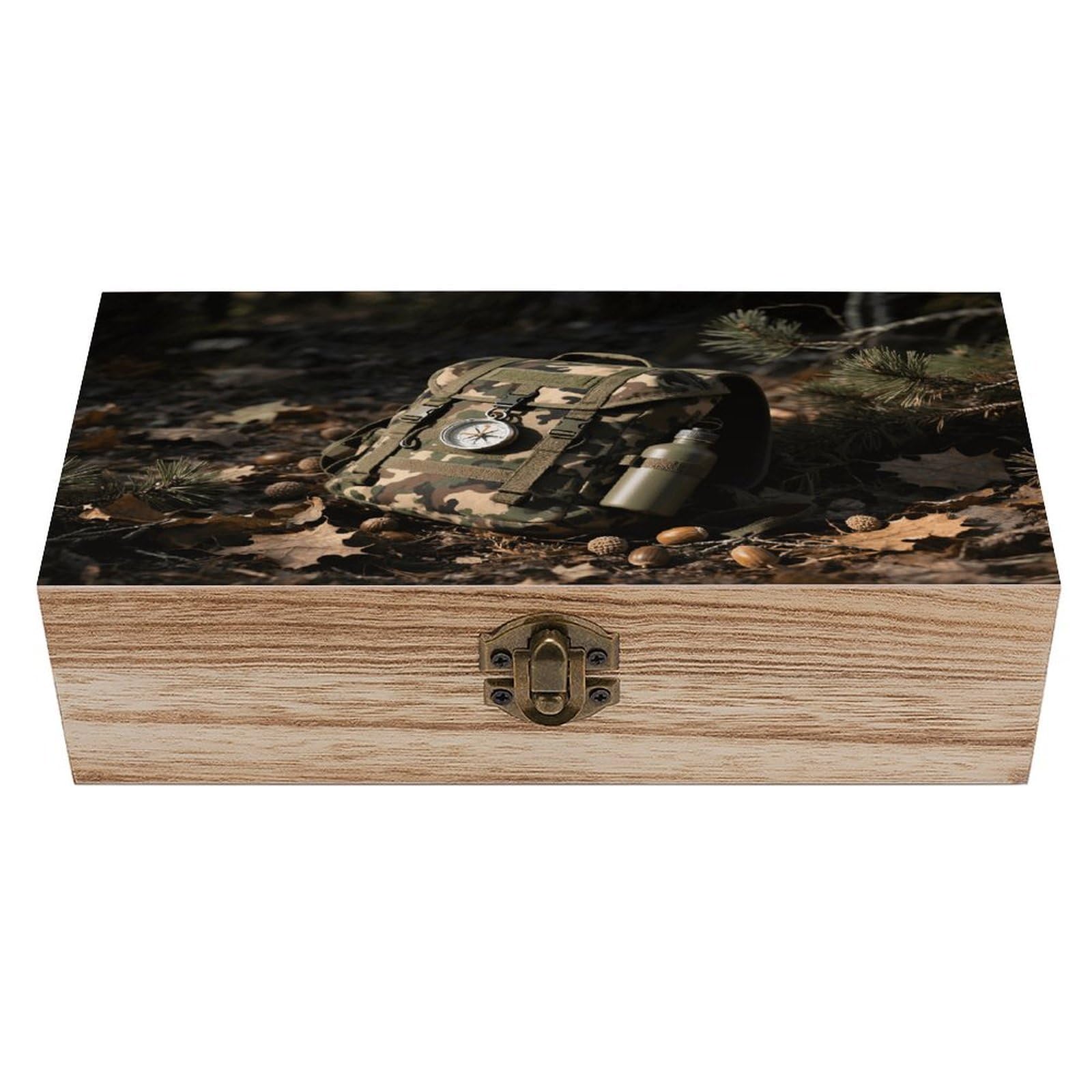 VstaDank Hunting Camo Wooden Storage Box Decorative Jewelry Case with Lids Exquisite Wood Box Letters Gifts Acacia Wood Boxes Fashion Wooden Keepsake Boxes for Men Women