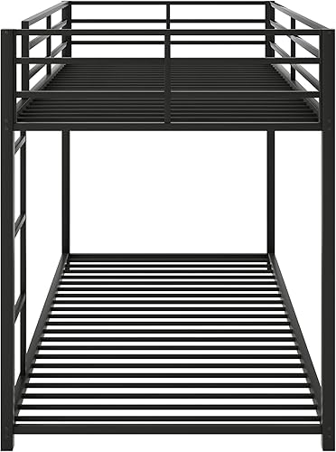 Miniatura 4 de Harper & Bright Designs Litera de metal individual sobre individual, litera baja resistente con barandillas de seguridad y escalera (negro)