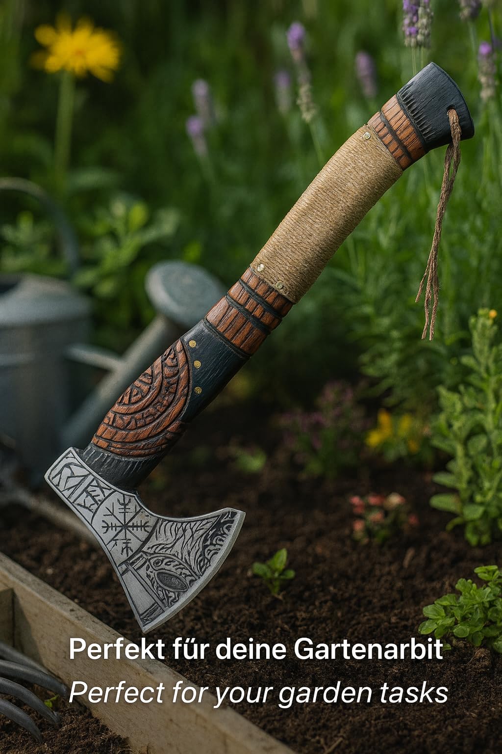 Topór Ragnar z 20-calowym grawerowanym uchwytem z jesionu i trawionym ostrzem z węgla stali - od NovaHaven