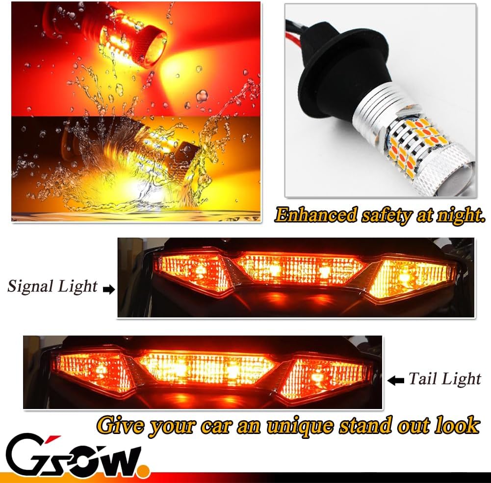 2 PCS LED Rear Tail Light for 2001-2017 H-onda GL1800 / F6B LED, Turn Signal Light Rear Fender Taillight with Red & Amber 3535-SMD Type LED, [Enhanced Visibility] 900 Lumens LED Lamp Accessories