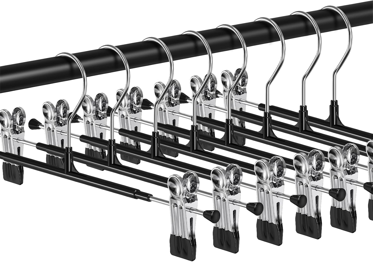 POZEAN Pants Hangers with Clips 50Pack, 12Inch Adjustable Skirt Hangers for Women, Space Saving Non-Slip Hangers for Shorts, Jeans, Coat, Kids' Clothes (Black, 50Pack)