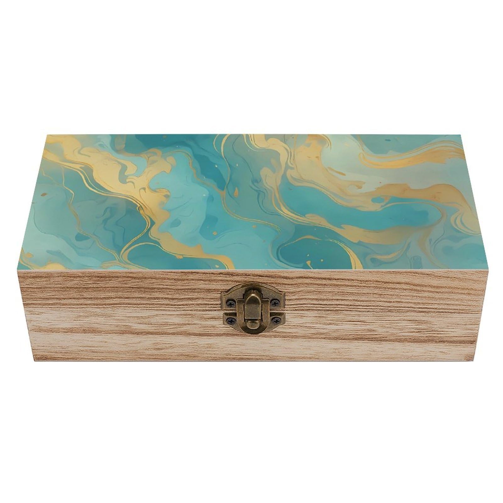 HLBSDM Teal & Gold Marble Retro Wooden Storage Box Jewelry Art Gift Boxs Decorative Keepsake Boxes