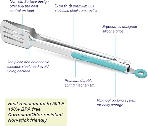 Miniatura 9 de Tornos de barbacoa de acero inoxidable 304 de alta calidad, pinzas de cocina antiadherentes resistentes para barbacoa, 9 pulgadas y 12 pulgadas,