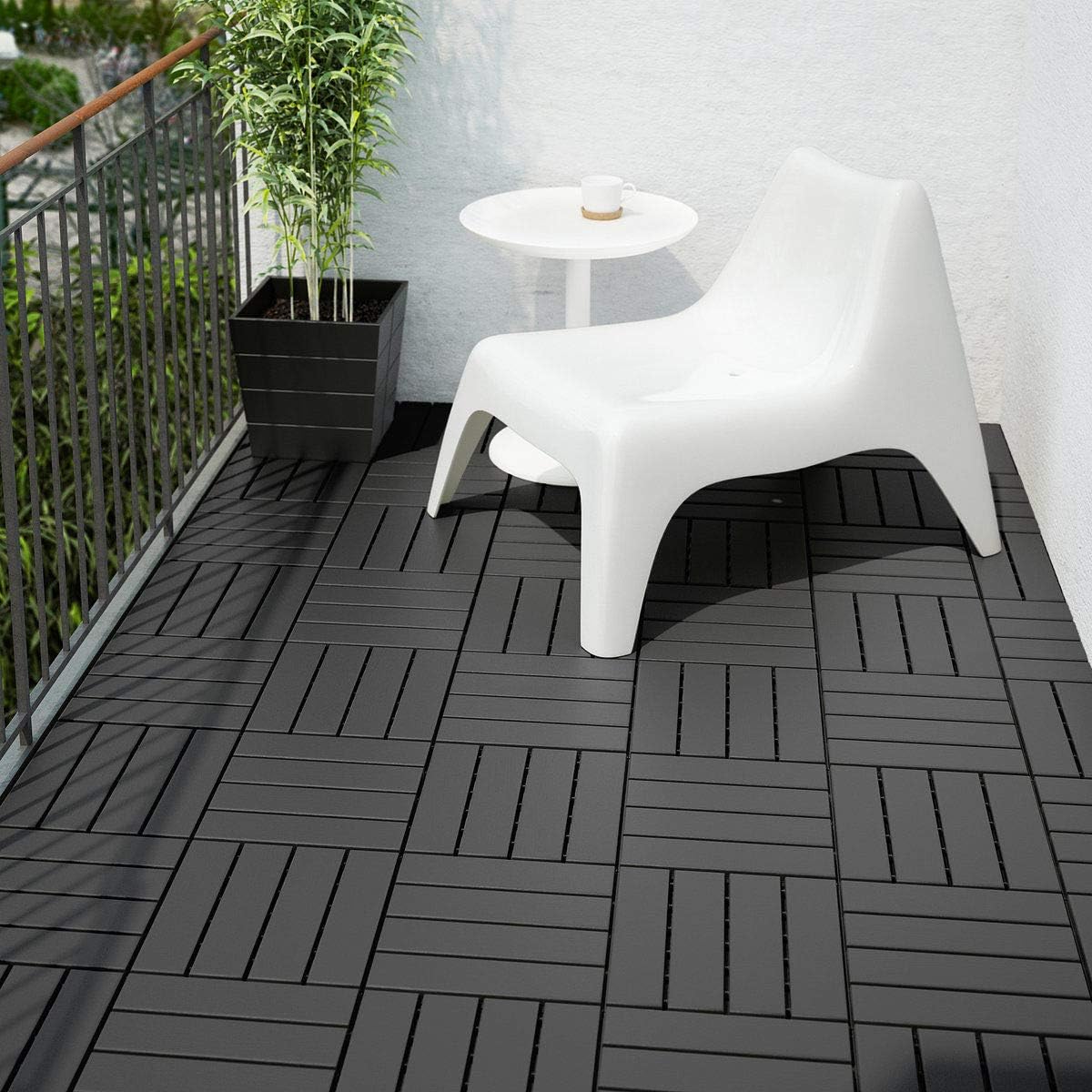 RUNNEN Outdoor Floor Decking, Dark Grey, Plastic, 30 x 30 x 2 cm, Weather-Resistant, Easy-Care, 9-Pack, 0.81 m² Coverage